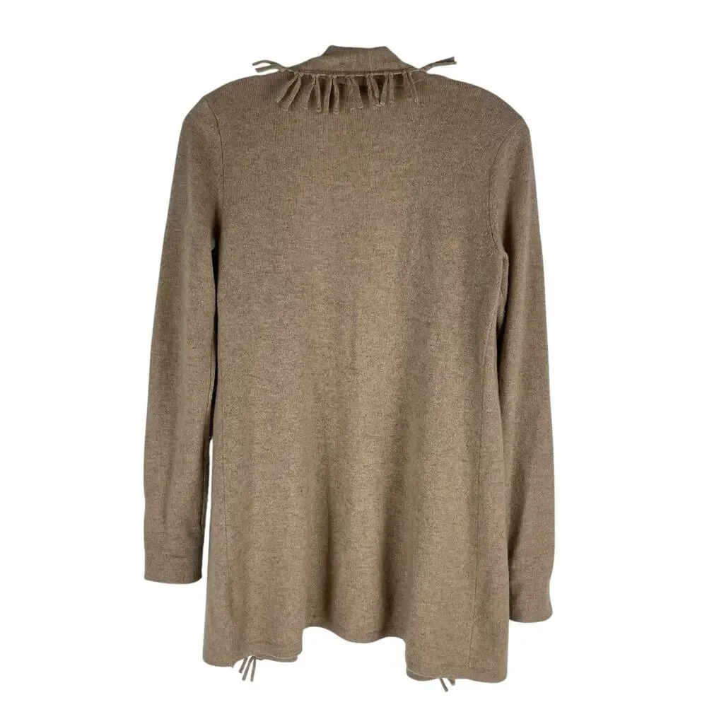Magaschoni 100% Cashmere Fringe Trim Open Front Cardigan Brown Size XS